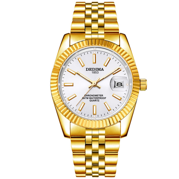 Modekalender stålband lysande watch Gold strap silver dial Suitable for men