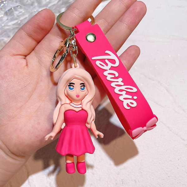 Flickor Barbie Nyckelringar Rosa Barbie Kärlekshjärta Tecknade figurer Docka Modell Leksaker Väska Hänge Prydnader Bilnyckelring Tillbehör Present Girl