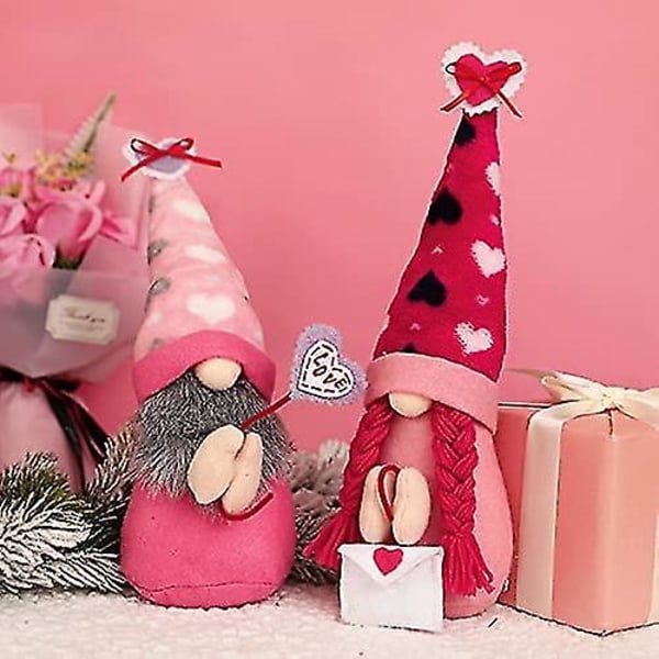 Valentinsdag Gnome plysj, søte håndlagde ornamenter til Valentinsdagen (2 stk)