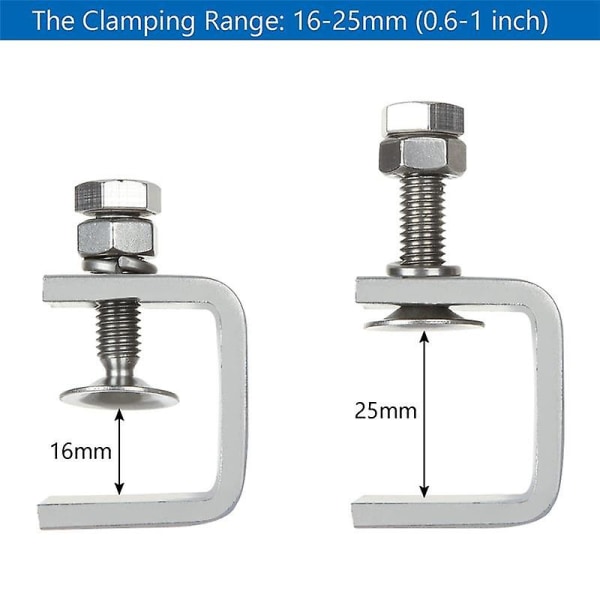 Små C-klemmer, Heavy Duty C-Clamp rustfrit stål med stabil bred kæbeåbning og I-bjælkedesign, klemområde 16-25 mm Silver