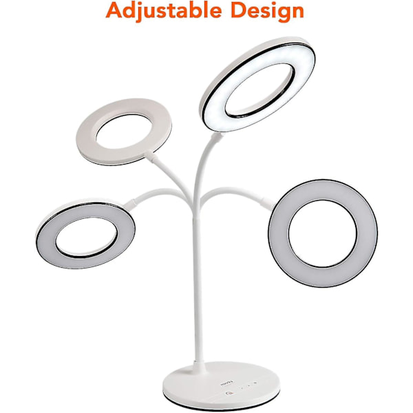 Miady Led bordslampa 6w 48 leds bordsbelysning, 3 färgtemperaturer x 4 ljusstyrkalägen, ögonvårdande, dimbar kontorssvanhalslampa med adapter, Sen Gray L-Righthands