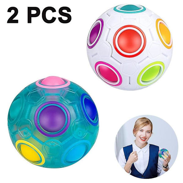 2 st Magic Rainbow Ball Magic Cube Handhållen Sensorisk Leksak, vit
