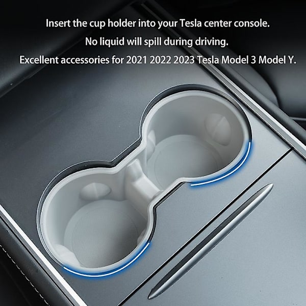Vattenflaskhållare För Tesla Model3 Modell Y Mittkonsol Mugghållare Stabil Skakar inte Tpe Mjukt Gummi Material| | Gray
