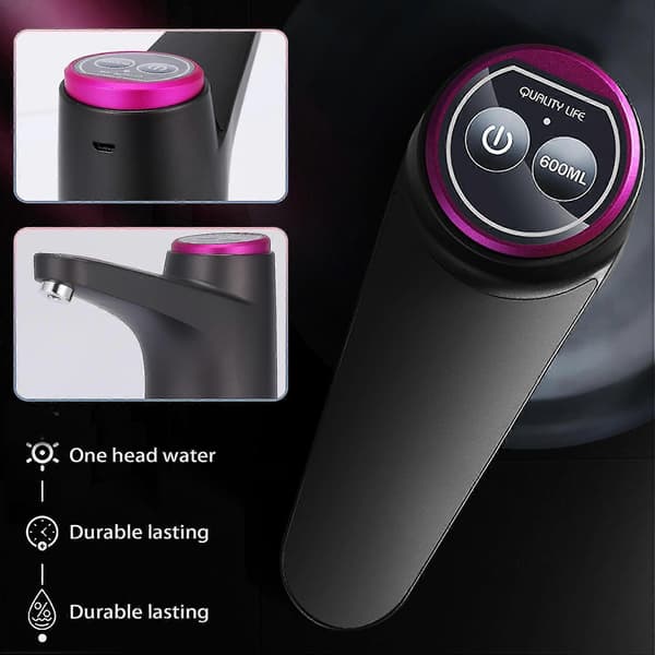 Elektrisk vattenflaskpump med bas USB-vattendispenser Bärbar automatisk vattenpump hinkflaska svart