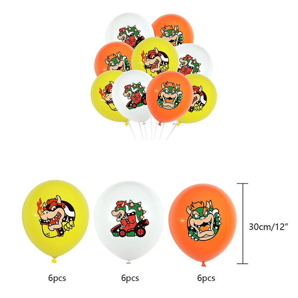 Super Mario Bros Bowser Koopa Tema Fest Dekoration Supplies Balloner Kit Banner Kage Cupcake Toppers Sæt Gaver