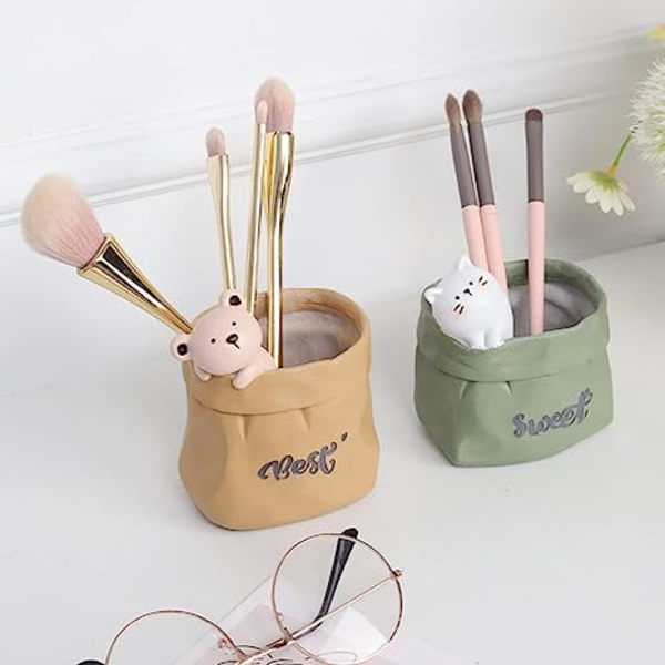 Söpö pieni ruskea kynäpidike sarjakuva eläinkynäteline Mini Desktop Storage Desk Decor Organizer Office Home