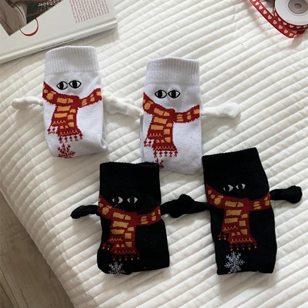 2 par sjove magnetiske parstrømper Julegave Blød Komfortabel Hold Hands Eye Design Elastiske sokker Red One Size