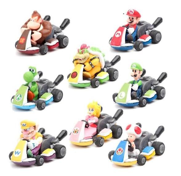 8 STK Super Mario Kart Træk Tilbage Bil Luigi Toad Bowser Prinsesse Figur Børnelegetøj