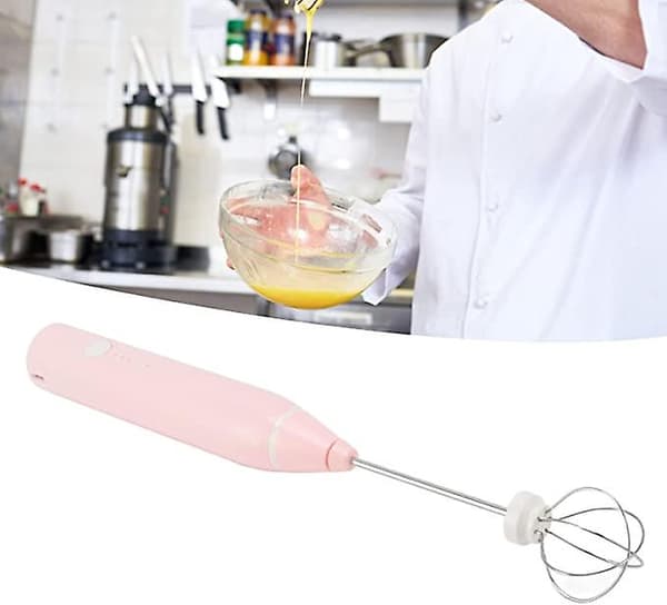 Mini håndholdt elektrisk skumvisp, multifunksjonell elektrisk visp, elektrisk eggevisp, kaffeskummer med 2 eggevisphoder for kaffe (rosa)