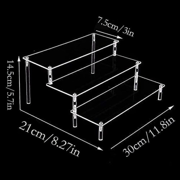 Klar akryl displaystativ, 3-lags klar trappehylde, samling akryl display stativ, display display stativ