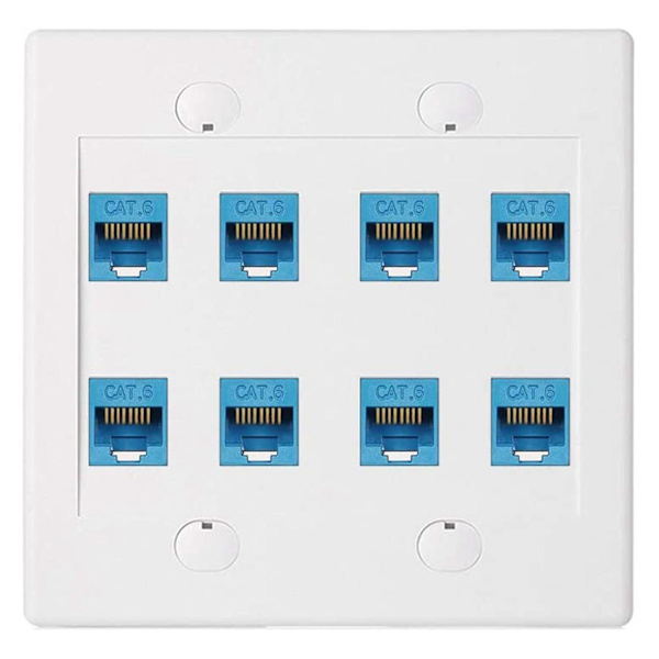 Ethernet veggplate 8 porter - dobbel Cat6 RJ45 nettverkskabel frontplate hunn til hunn - blå as shown