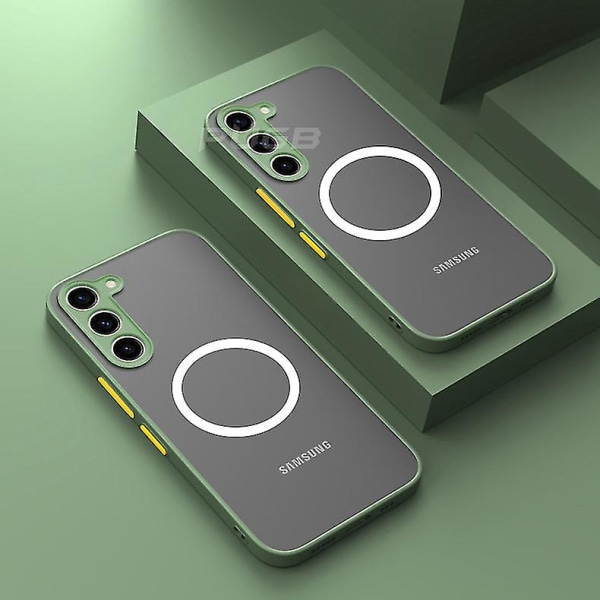 Iskunkestävä case Magsafe-lataukseen - Yhteensopiva Samsung Galaxy S23/s22 Ultra Plus/s21 Fe:n kanssa, magneettipidike, läpinäkyvä cover Army Green for S21 Plus
