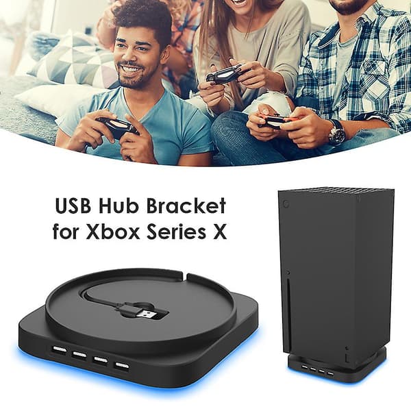 Xbox Series X konsollstativ 4 porter USB 2.0 Hub Combo Kit Dockingstasjon med blått lys