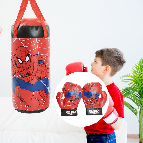 Spider Man boxningshandskar, set för barn, inklusive boxhandskar för barn, boxningsväskor, Pu barnboxning Muay Thai Free Combat Sandb