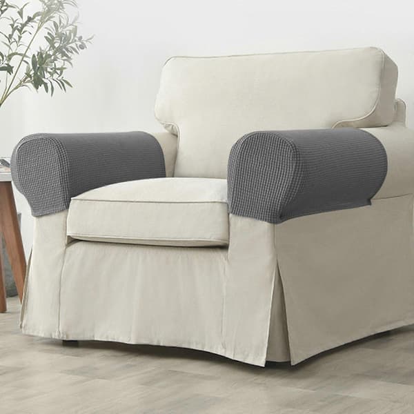 Sett med 2 plysj-armlenebeskyttere i polyester for sofa, til hjem og kontor, turkisblå Khaki