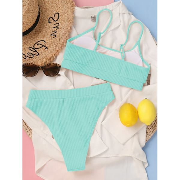Naisten korkeavyötäröinen ribbinetti Cami Bikini- set Mintunsininen XL-US16