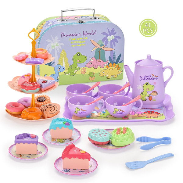 Te-sett for små jenter Lat som lek Tea-party-sett for småbarn Princess Tea Time, Tin-te-kopper for barn, tekanne, plastkaker C One Size