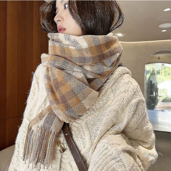 Faux Cashmere tørklæde Plaid sjal tørklæde J-Wave Camel