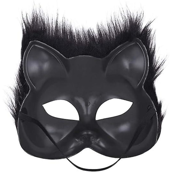 Plush Cat Fox Mask, Therian Masker, Realistiska kattmasker, Halv Face Animal Mask, Furry Party Cat Mask Masquerade Mask, Cosplay kostym Gray