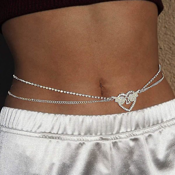 Lagdelt gull midjekjede Hjerteformet nattklubb Beach Bikini Chain Sparkly Gift A