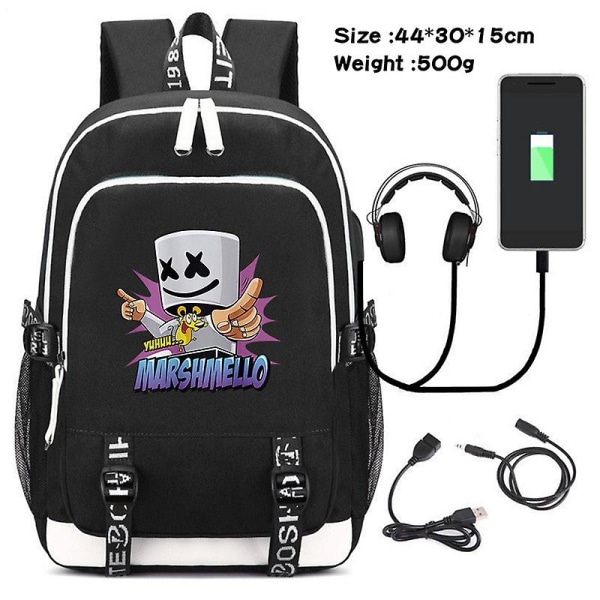 Mænd Cosplay Rygsæk Student Skoletaske Med Usb Opladning Udskrivning Dj Marshmello Laptop Casual Rejse Rygsæk Fødselsdagsgave picture color7