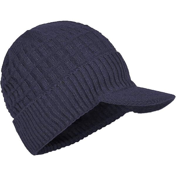 Yixda Vintermössa för män med skärm Varm stickad mössa med fleecefoder navy One Size