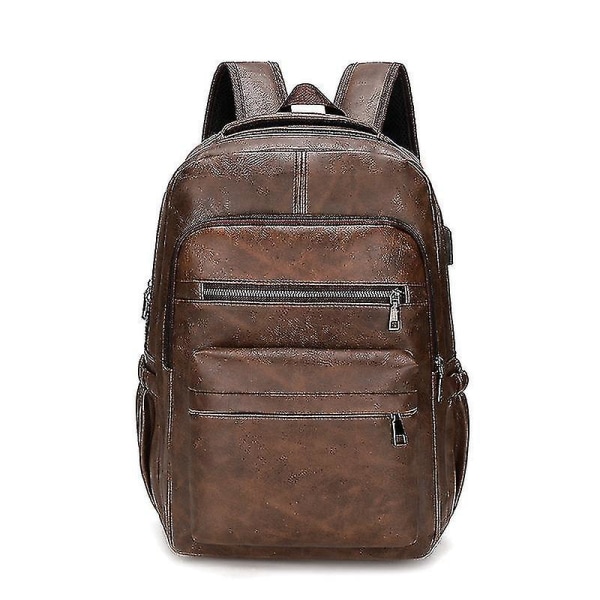 Høykvalitets USB-ladingsryggsekk Herre Pu Skinn Bagpack Large Laptop Ryggsekker Mochilas menn Skolesekk For Tenåringer Gutter Dark Brown