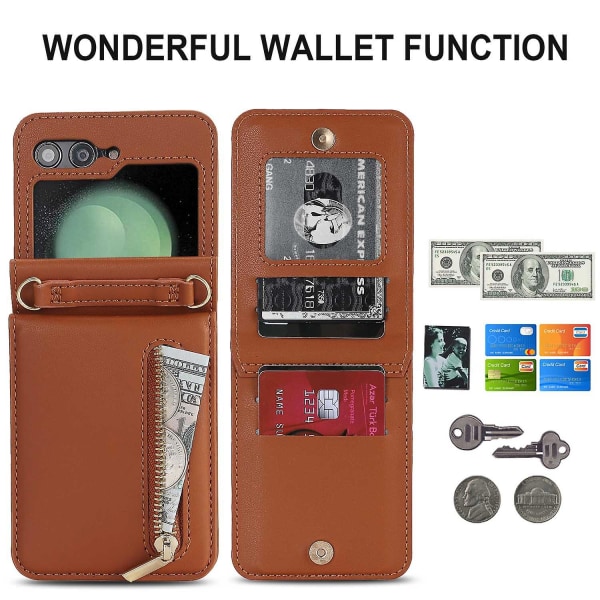 Z Flip 5 Wallet Case, Crossbody Zipper Leather Stand Case For Samsung Galaxy Z Flip 5 With Card Holder