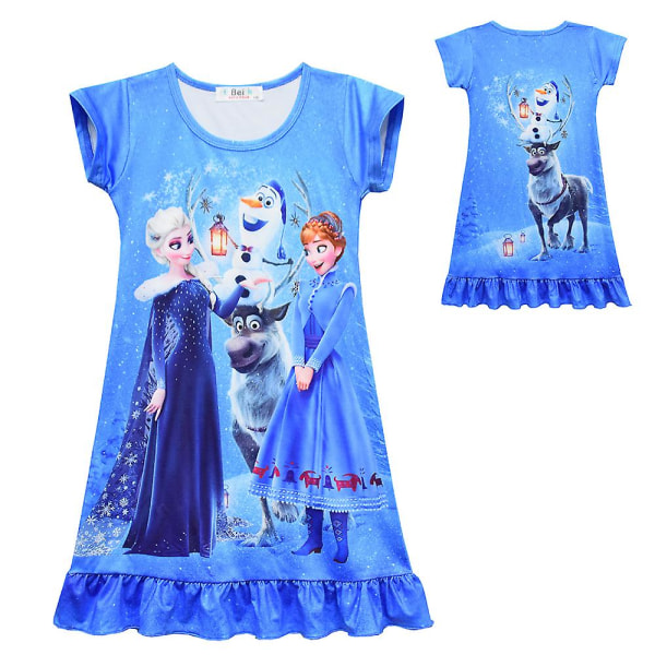 Barn Flickor Frozen Elsa Anna Print Nattlinne Kortärmad Pyjamas Klänning Sovkläder Light Blue 5-6 Years