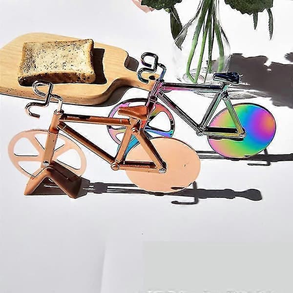 Pizzaskærer i rustfrit stål med cykeldesign og holder 2