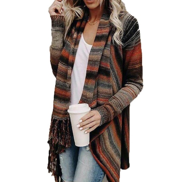 Naisten Boho Cardigan Coat Outwear Neuletakki Top Orange S