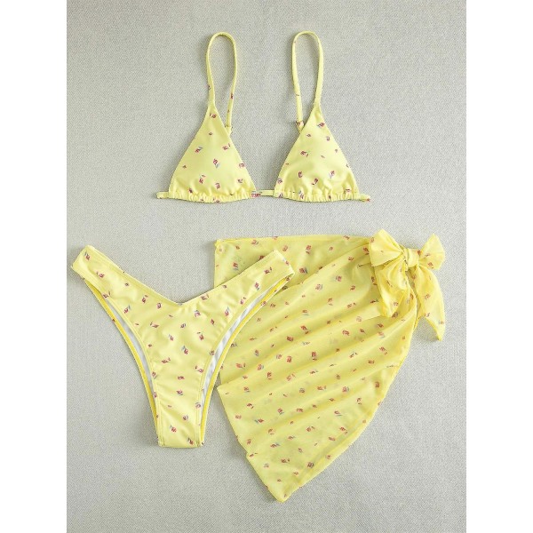 Eurooppalainen ja amerikkalainen kolmiosainen bikini-uimapuku Yellow S