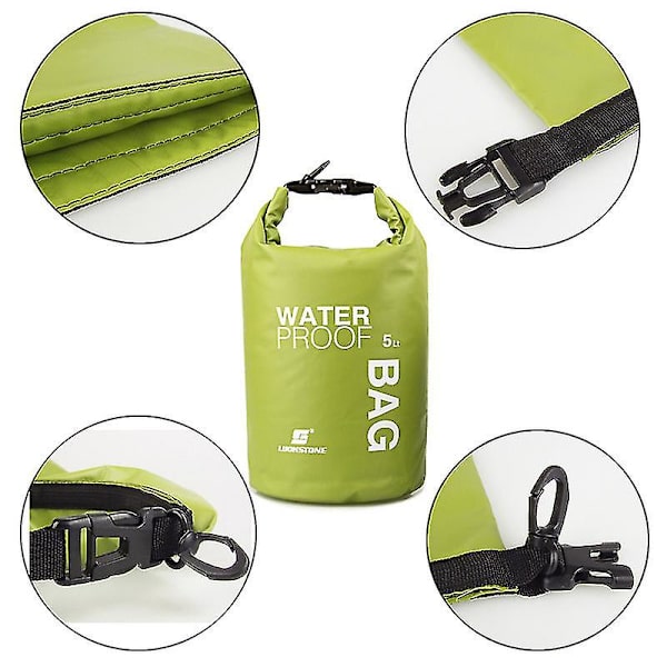 Vattentät torrväska 2l 5l 10l 15l Pvc-ryggsäck Flytande Båtfärd Forsränning Kajakpaddling Camping Vandring Flod Simning Resväska påse green 5L