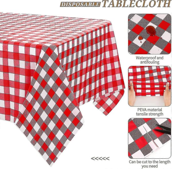 54\" X 108\" Rød og hvit rutete engangsduk 6/8/12 pakker Rektangulær plast gingham duk 8pcs
