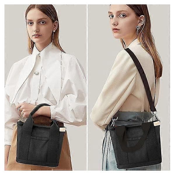 Canvas Multi-Pocket Zipper Bag, Handmade Canvas Material, Multiple Compartments, Multifunctional Women's Bag, Suitable for University, School Black-small