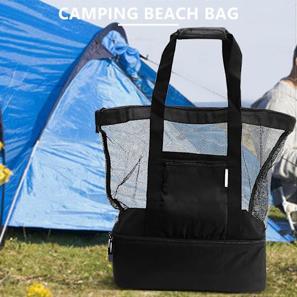 Dame Piknikveske Mesh Kjøleskap Rom Overdimensjonert Glidelås Lukket Strand Tote Bag Utendørs Camping Strand Tote Bag Black
