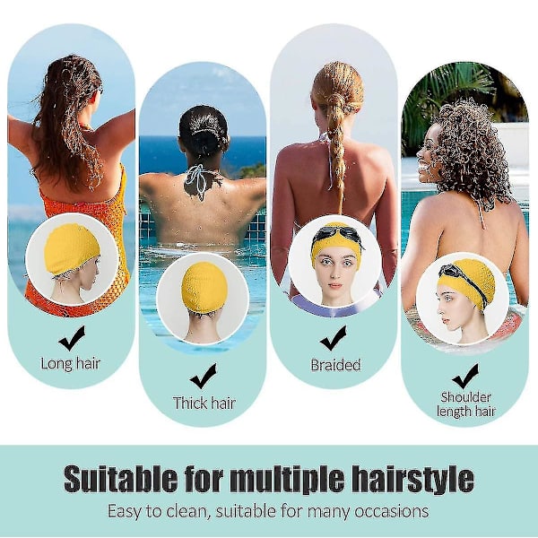 Silikone badehætte, behagelig badehætte ideel til krøllet kort mellemlangt hår, badehætte til kvinder og mænd, badehætter Hold frisure U-mxbc yellow