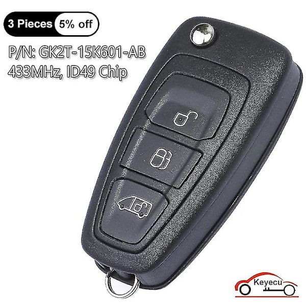 3 painiketta 433mhz Id49 Ford Transit / Transit Custom / Tourneo Custom 2015-2020 Flip Remote Key Fob Gk2t-15k601-ab / Aa