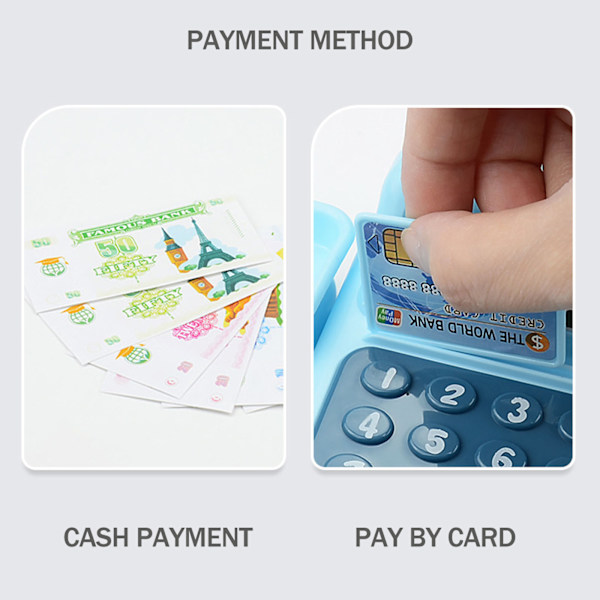 Elektroniska barn låtsas leka husleksaker Simulering Supermarket Cash Game med fungerande skanner Kreditkort set Blue One Size