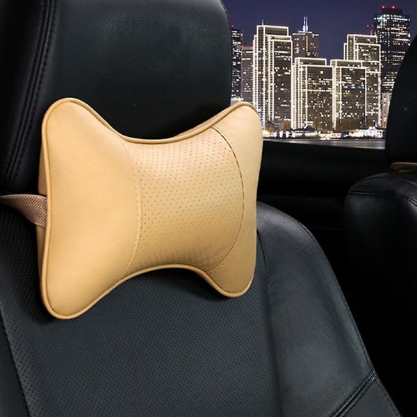 Auto Universal Sæde Nakkestøtte Dobbelt Side Pu Læder Nakke Hukommelse Pude Hovedstøtte Protector Pude Auto Travel Accessories - Nakkepude Beige 1pc