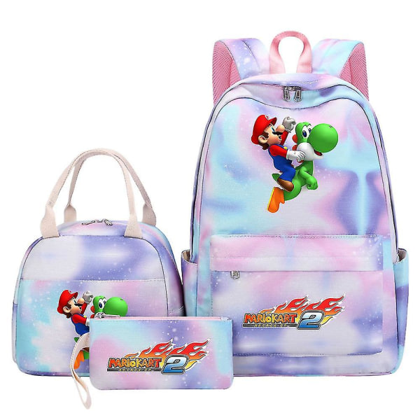 Nye Kawaii Super Mario Girl Kids Lunsjposer - Rainbow Galaxy Bookbags - 3stk Kvinner Tenåringer Skolesekker - Reise Laptop Ryggsekk 3