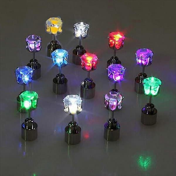 7 stk. Unisex LED-øreringe, 7 farver, lysende, blinkende, glødende, rustfrit stål, dansefesta tilbehør