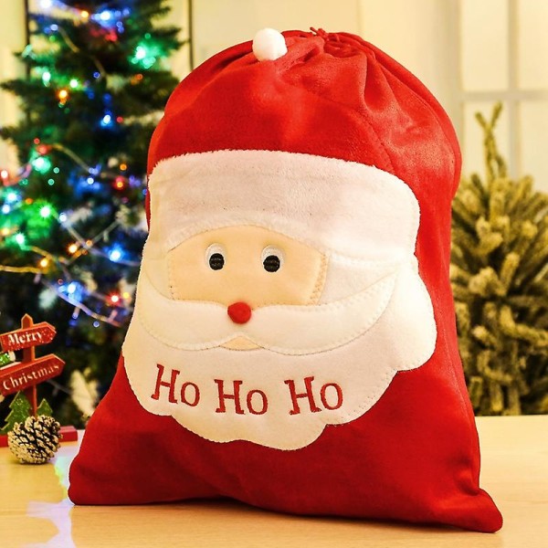 Sammetsjulsäck - julklappspåse för julfestdekoration, stor tomtesäck 70cm X 50cm santasäck med dragsko till julklapp D