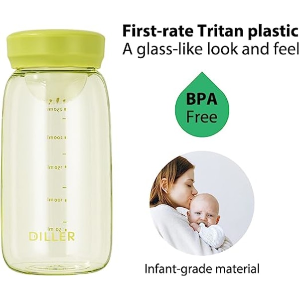 Mini plastvattenflaska utan sugrör, 10 oz liten plastflaska BPA-fri och säker för flickor, barn, snabbflöde, hållbar för mjölkte (grön)