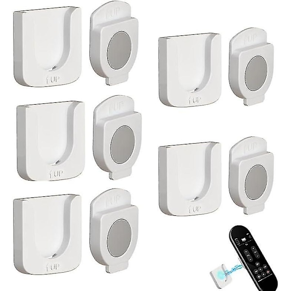 Fjernkontrollholder 5 stk Magnetisk fjernkontrollholder Veggmonteringsholdere Anti-skli fjernkontrollorganisator Hullfri Fjernkontrollholdere med sterkt grep F White