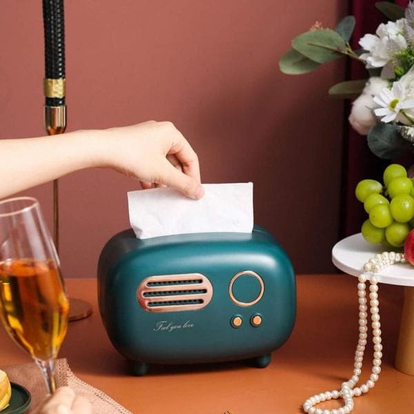 Retro Radio-Shaped Tissue Box Practical Cute Tissue Holder for Home Office green