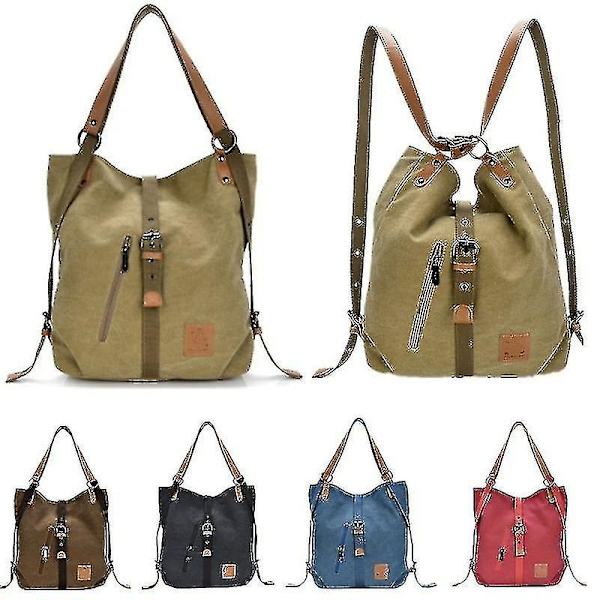Kaksikäyttöinen reppu Naisten Canvas Casual Monikäyttöinen Suuri kapasiteetti Mikrokuituinen Nahka Käsilaukku Olkalaukut khaki