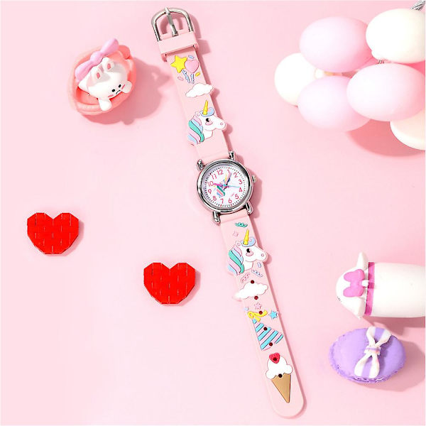 Barn Flickor 3d Unicorn Cartoon Watch Söt Quartz Watch Barn Födelsedagspresenter Pink