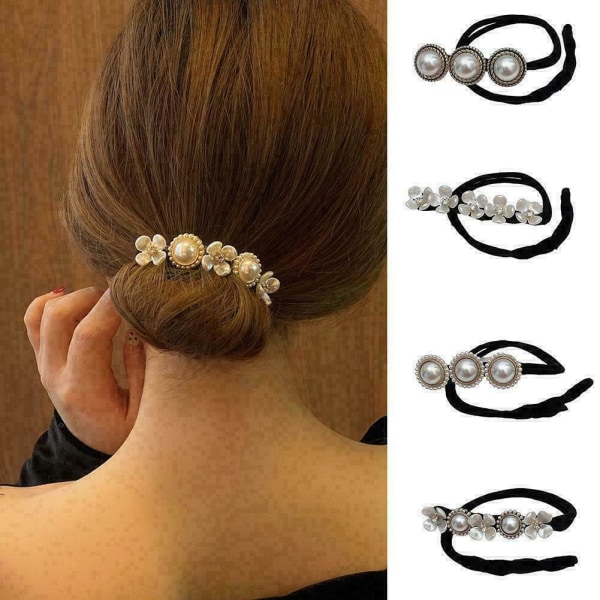 Fashion Flower Pearl Twist Headband Hairpin Bun Maker Lazy Hair Accessories 202