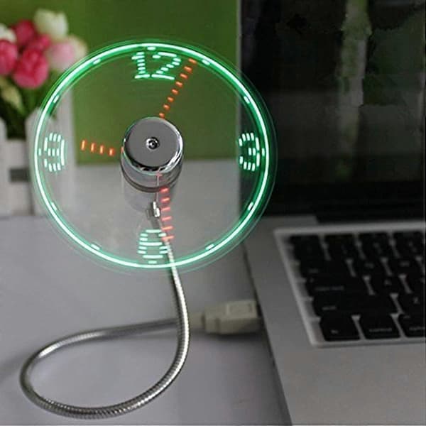 LED USB-klockfläkt med realtidsvisningsfunktion, USB-klockfläktar, silver
